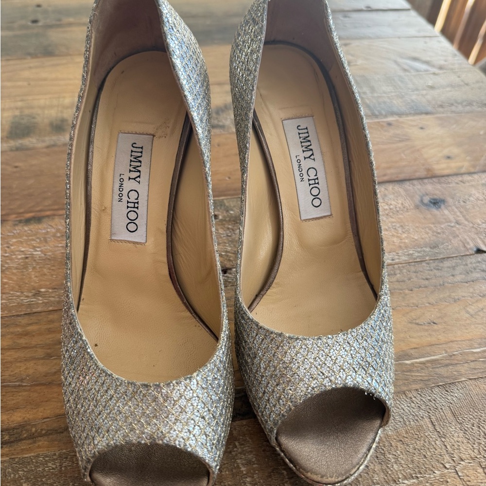 Jimmy Choo Luna Platform Peep-Toe Heels - Champagne 38